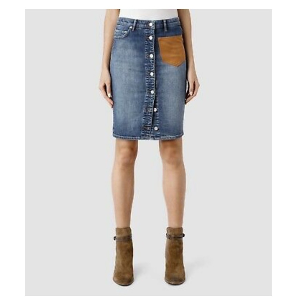 All Saints high waisted denim skirt.